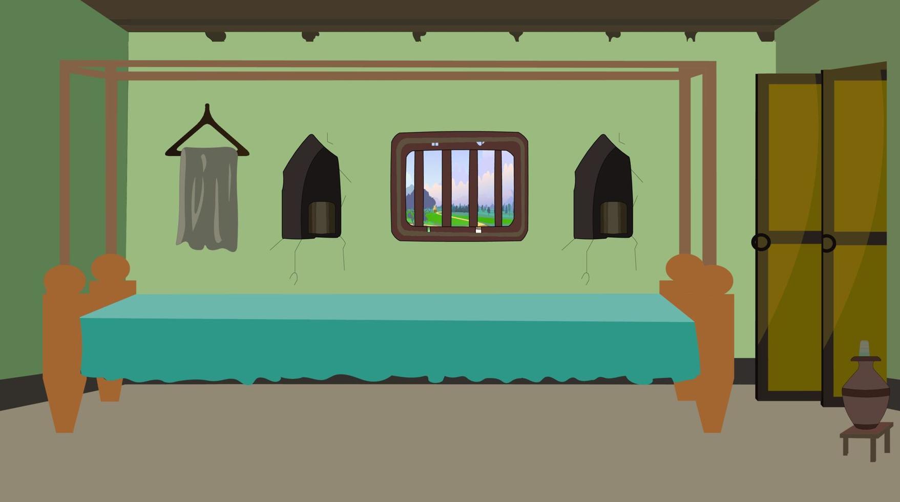 Poor indian village house interior. vector