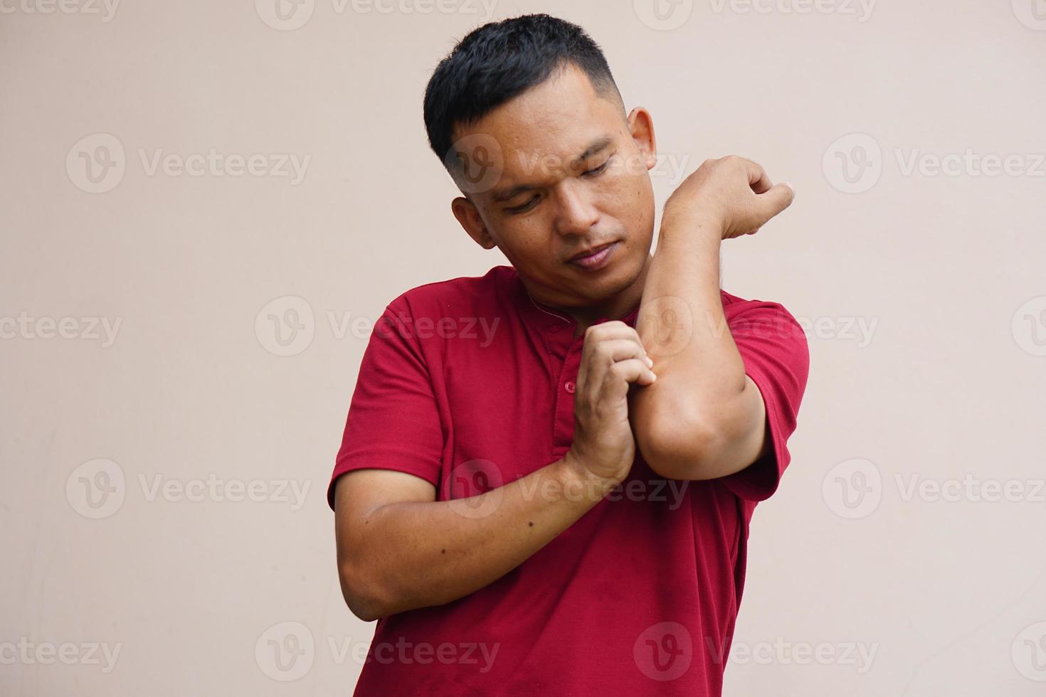 man raised her hand for dissuade, campaign stop violence against man photo