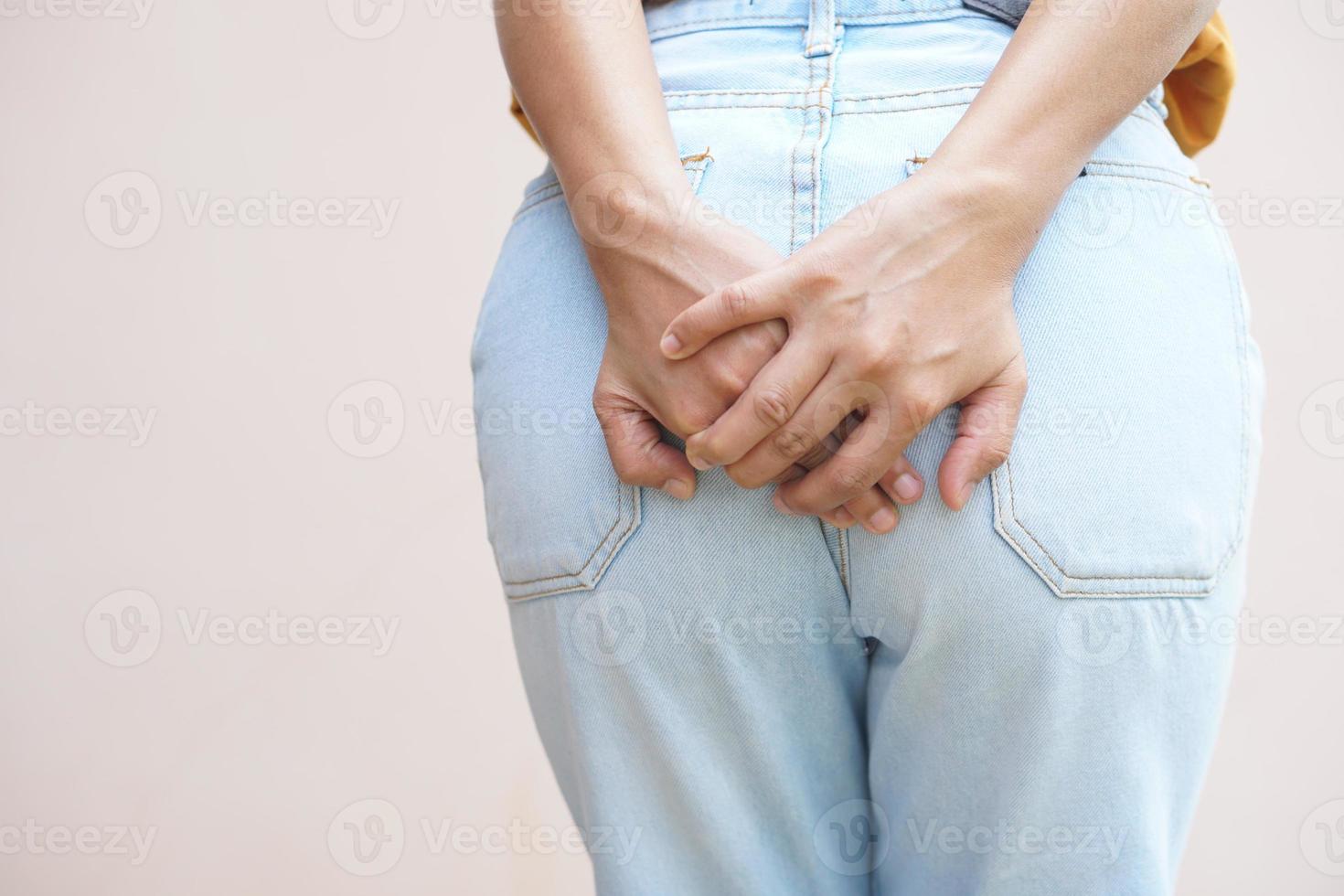 Asian woman having stool pain photo