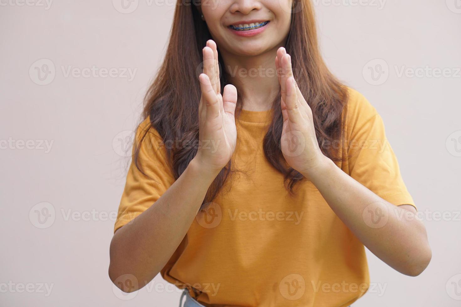 Asian women applaud admire success photo