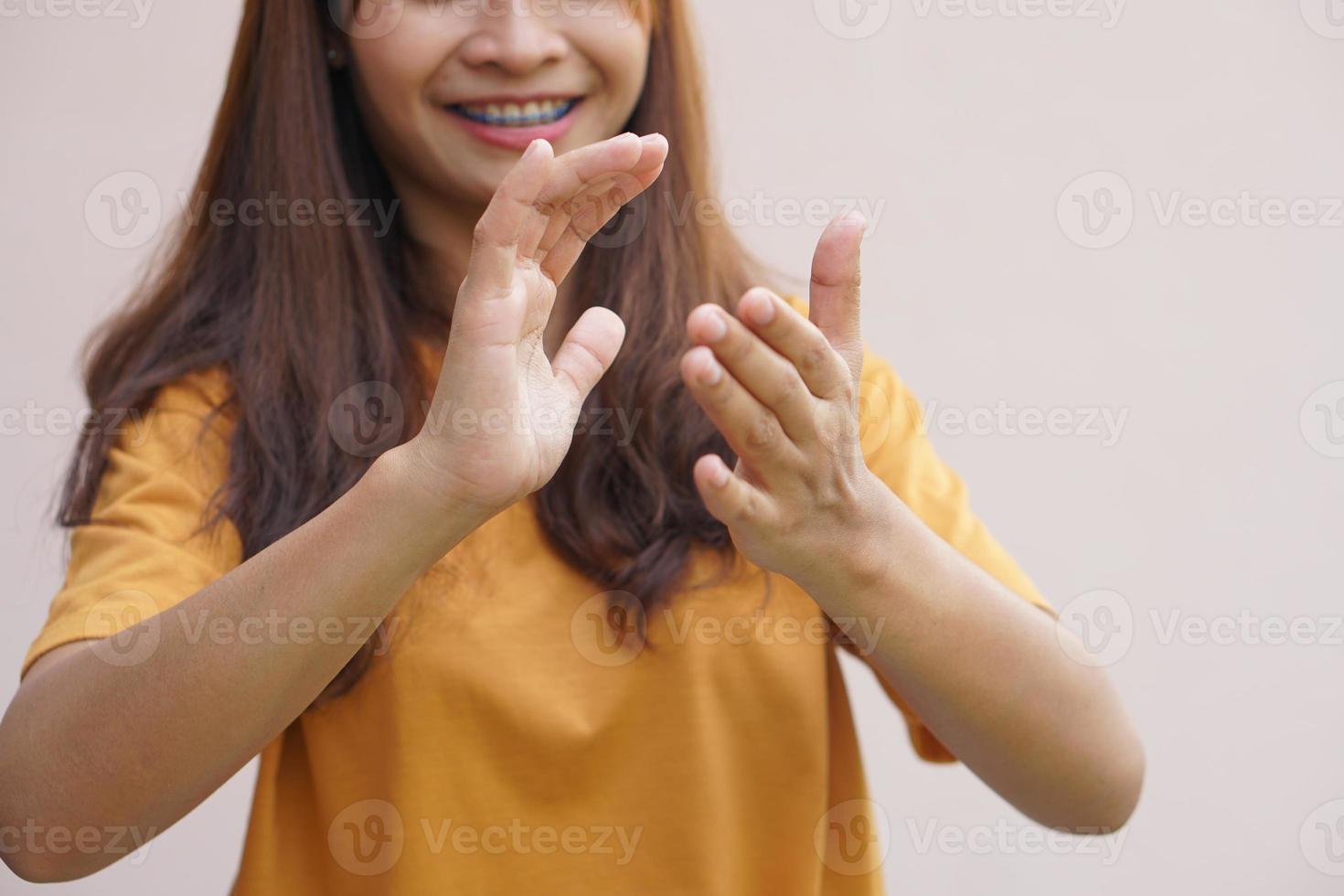 Asian women applaud admire success photo