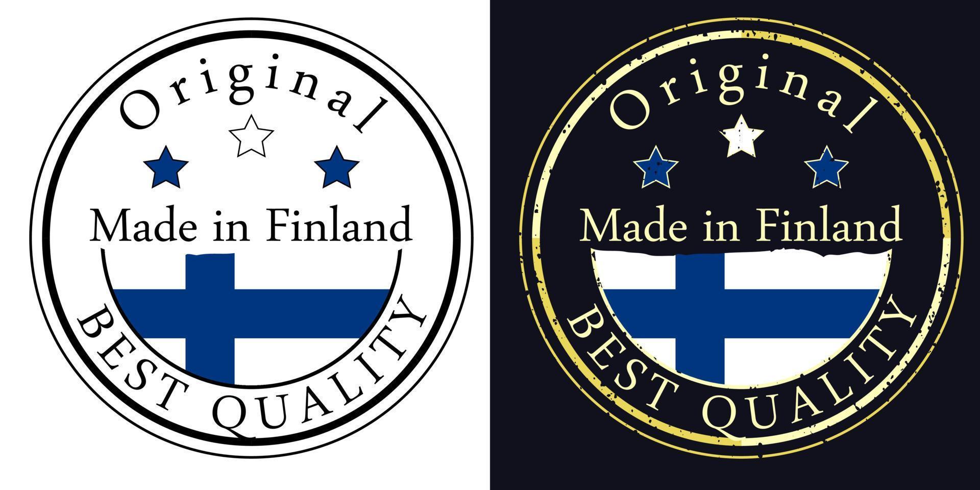 Round labels with flag, original best quality. Vector illustration of Finland flag.