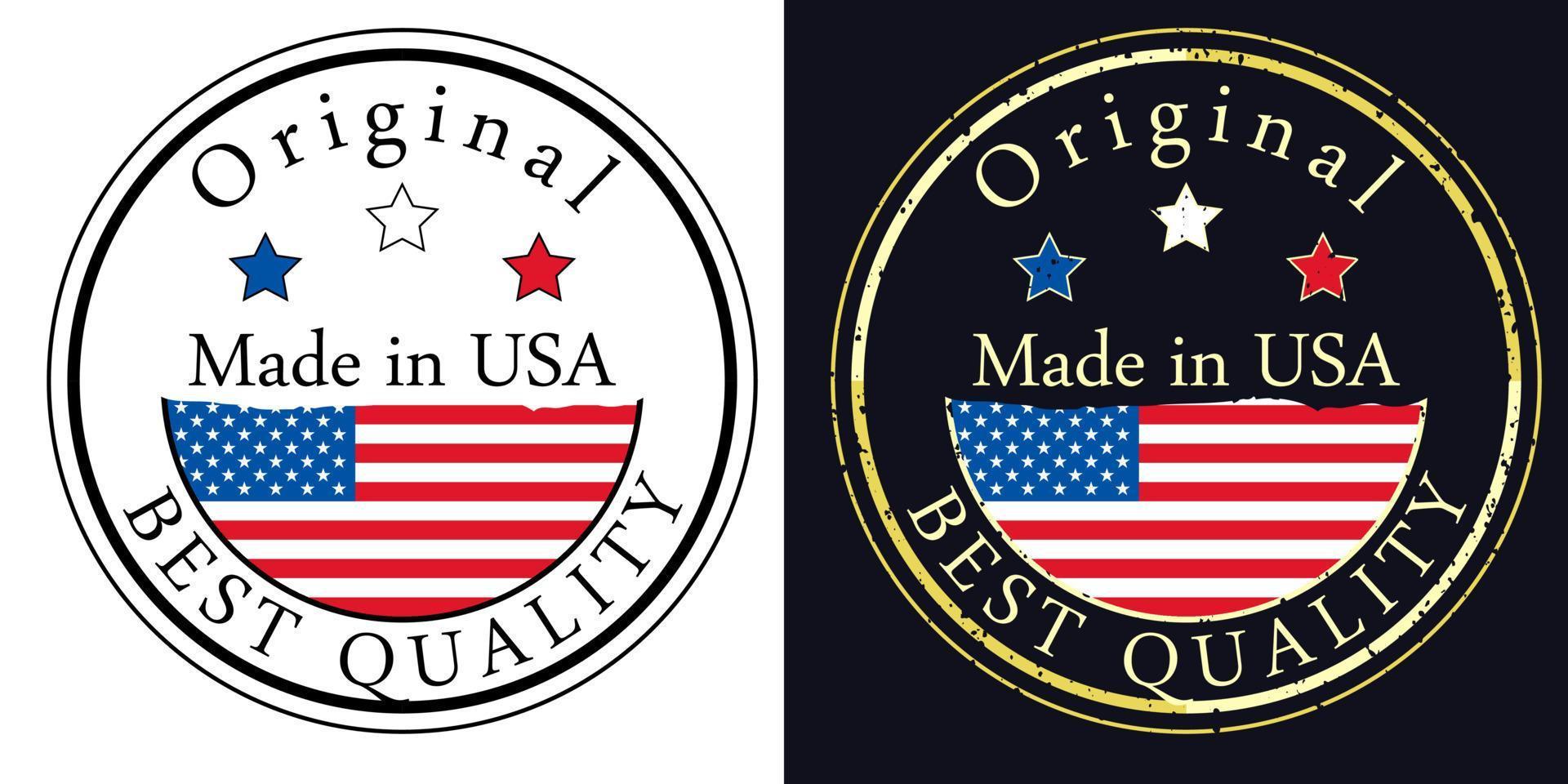 Round labels with flag, original best quality. Vector illustration of USA American flag.