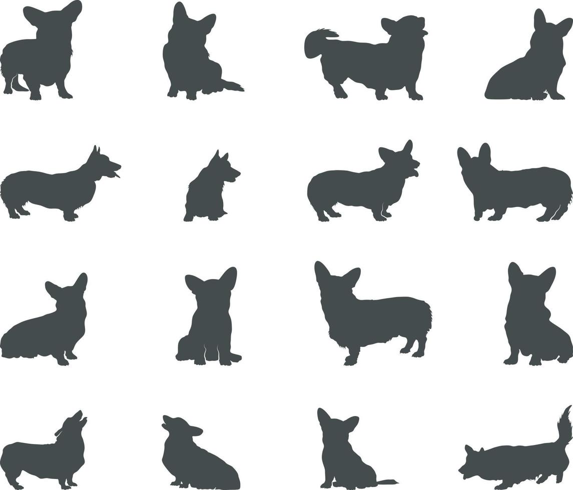 Corgi dog silhouettes, Corgi dog animal silhouette. Corgi silhouettes vector