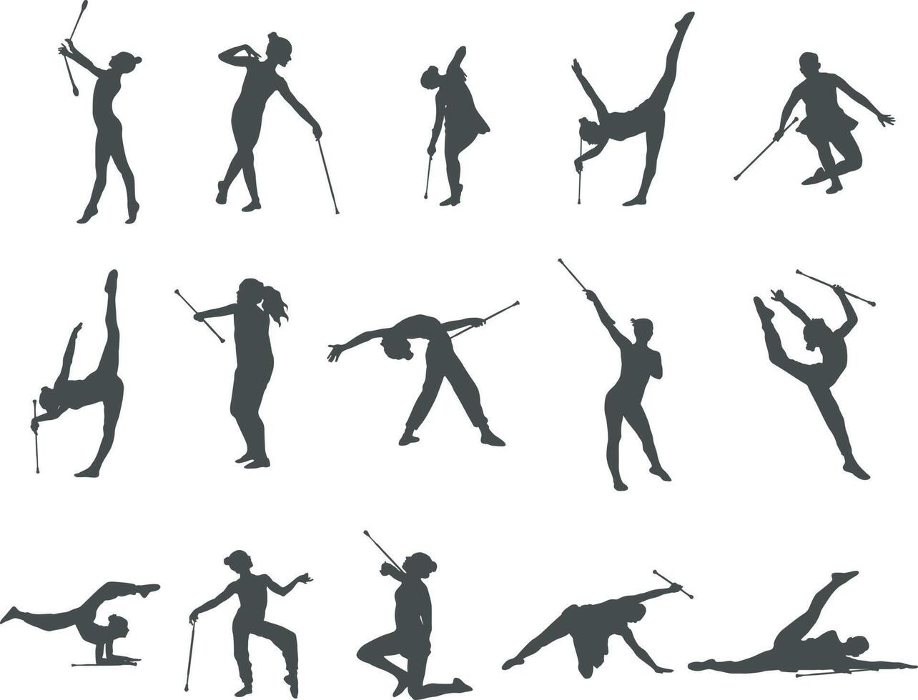 Baton Twirling Silhouette, Twirling Svg, Sport Baton Silhouette vector