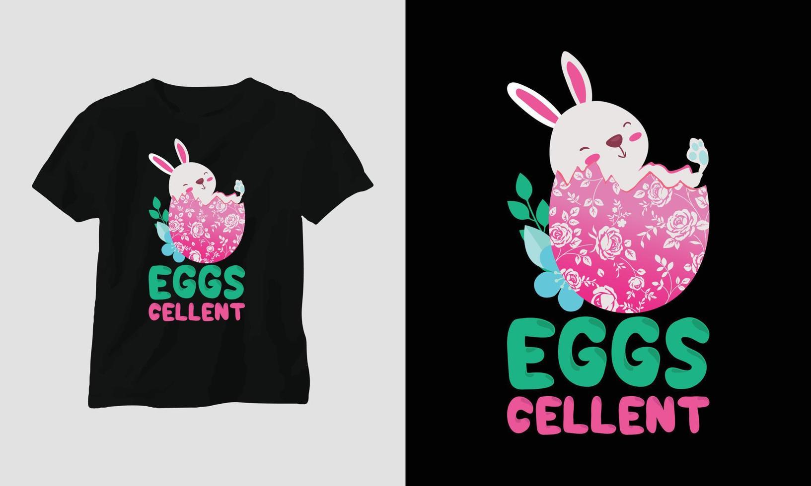Easter Sunday T-shirt design with bunnies, rabbits, eggs, etc. vector