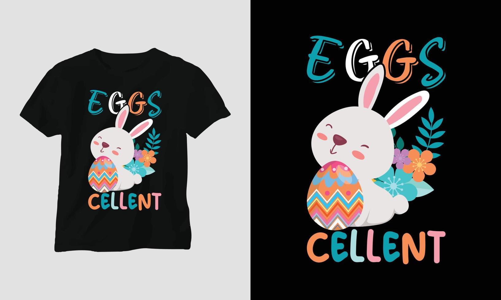 Easter Sunday T-shirt design with bunnies, rabbits, eggs, etc. vector