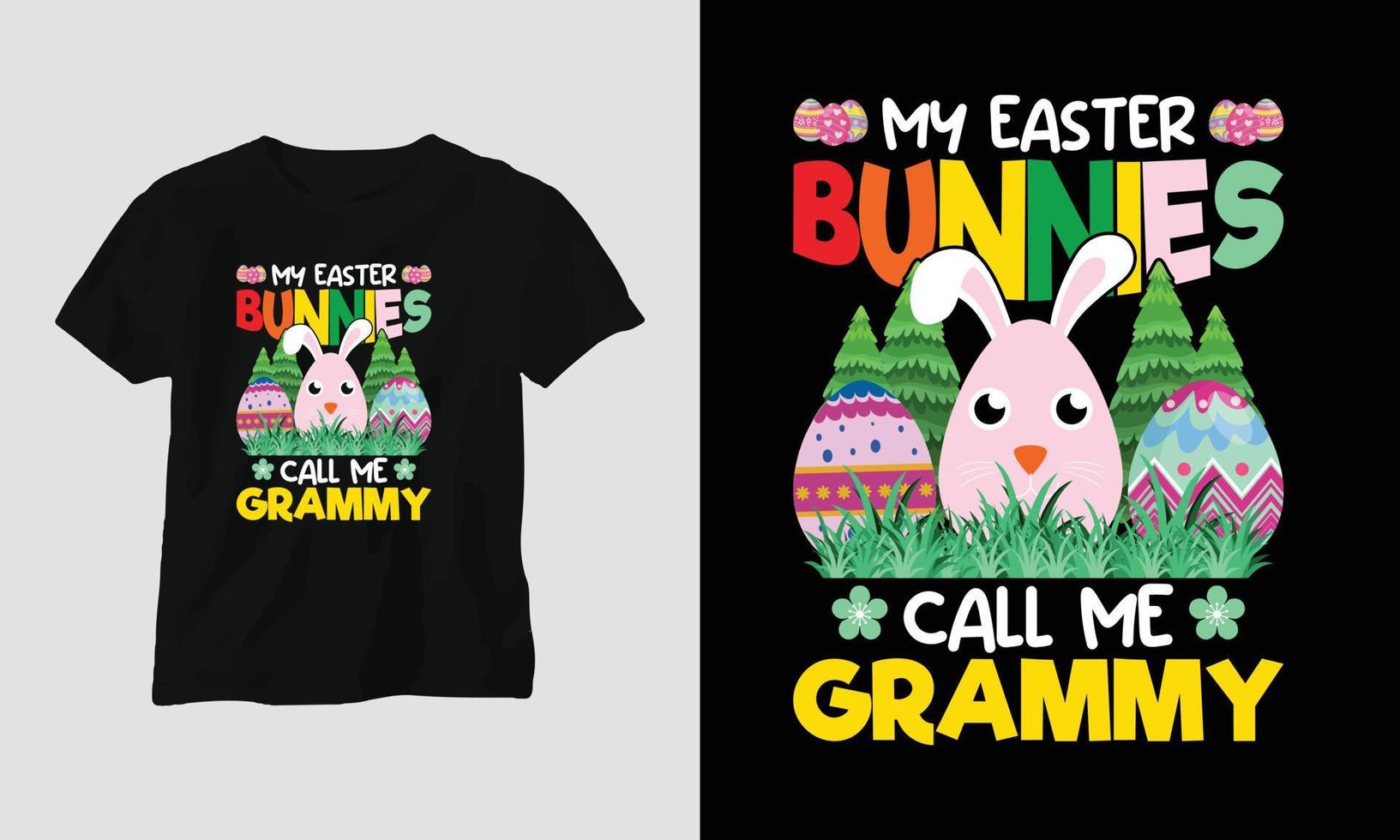 Easter Sunday T-shirt design with bunnies, rabbits, eggs, etc. vector