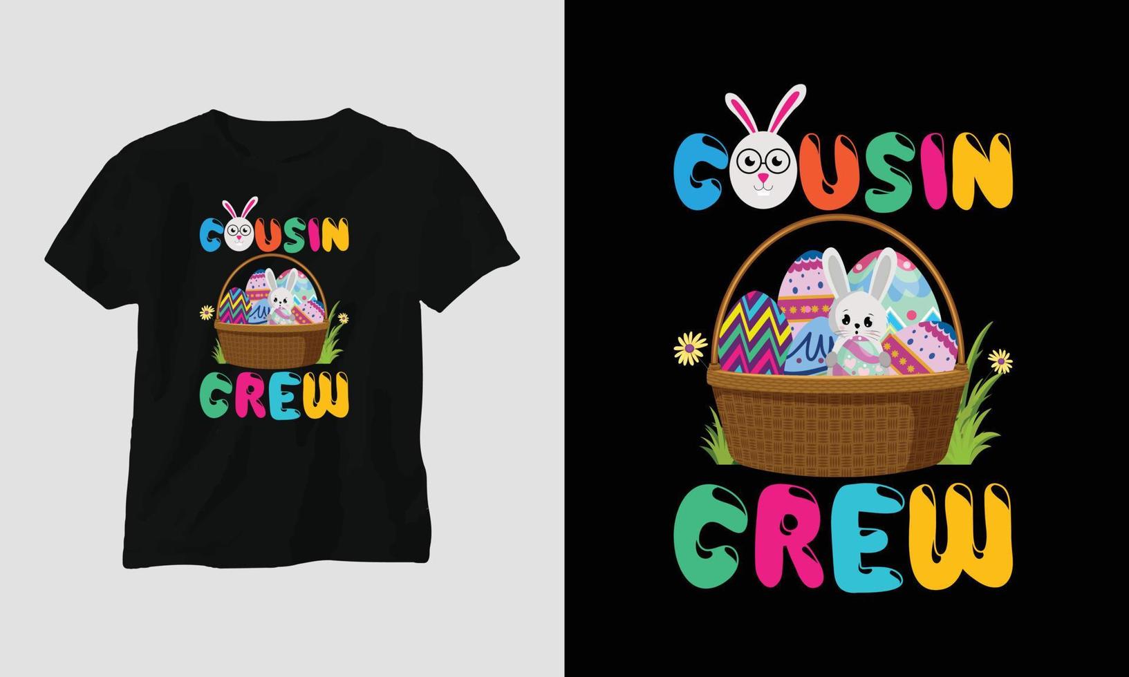 Easter Sunday T-shirt design with bunnies, rabbits, eggs, etc. vector