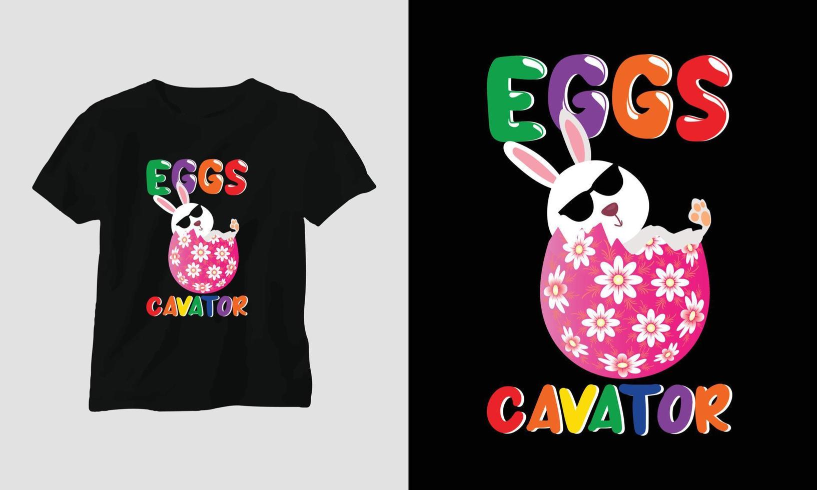 Easter Sunday T-shirt design with bunnies, rabbits, eggs, etc. vector