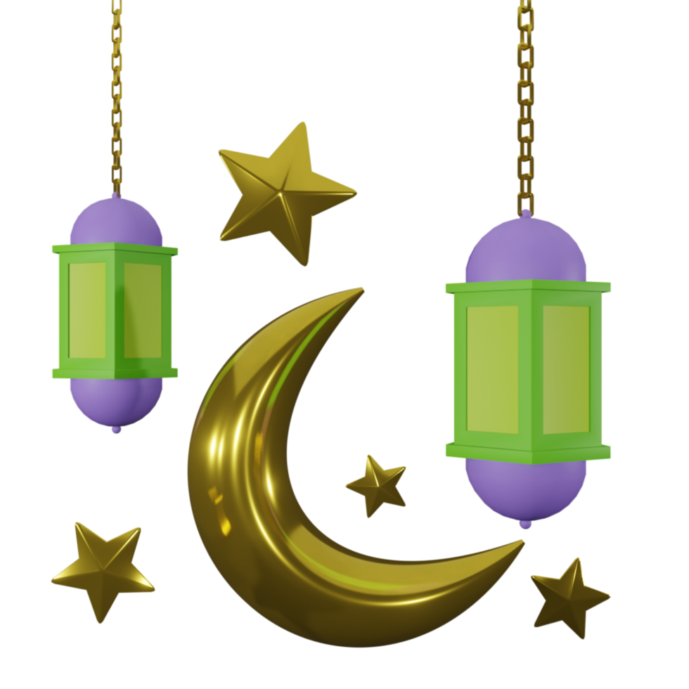 3d tolkning arabicum lykta med måne och stjärna för islamic design illustration png