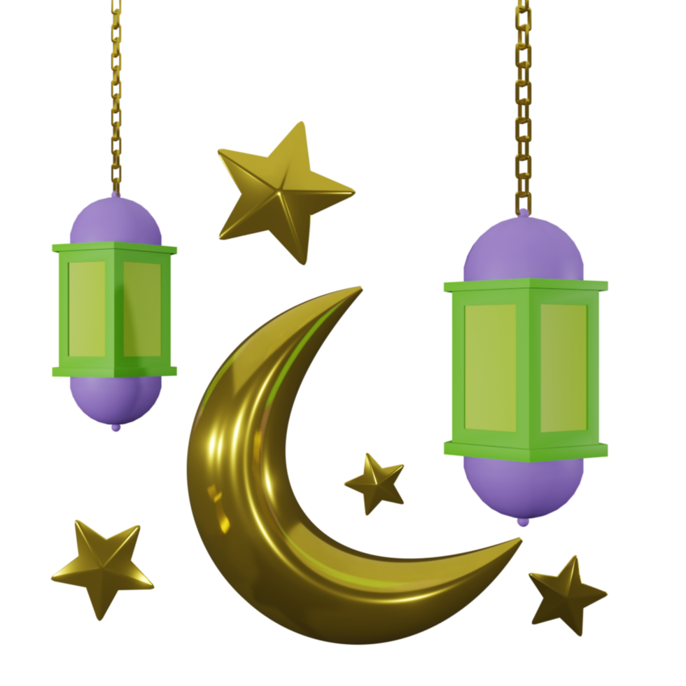 3D Rendering Arabic Lantern with Moon and Star for Islamic Design Illustration png