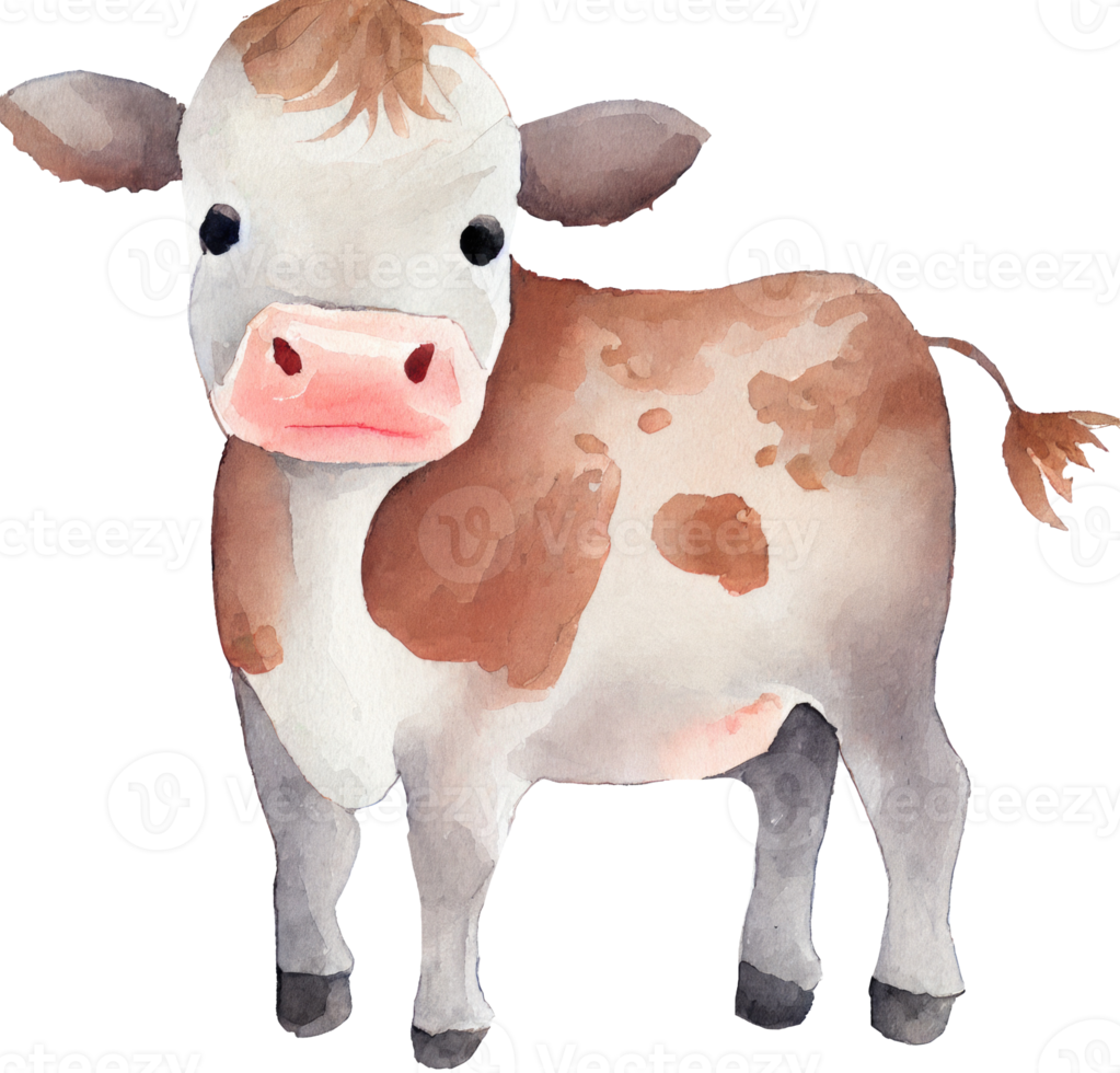 mucca azienda agricola animale acquerello illustrazione png