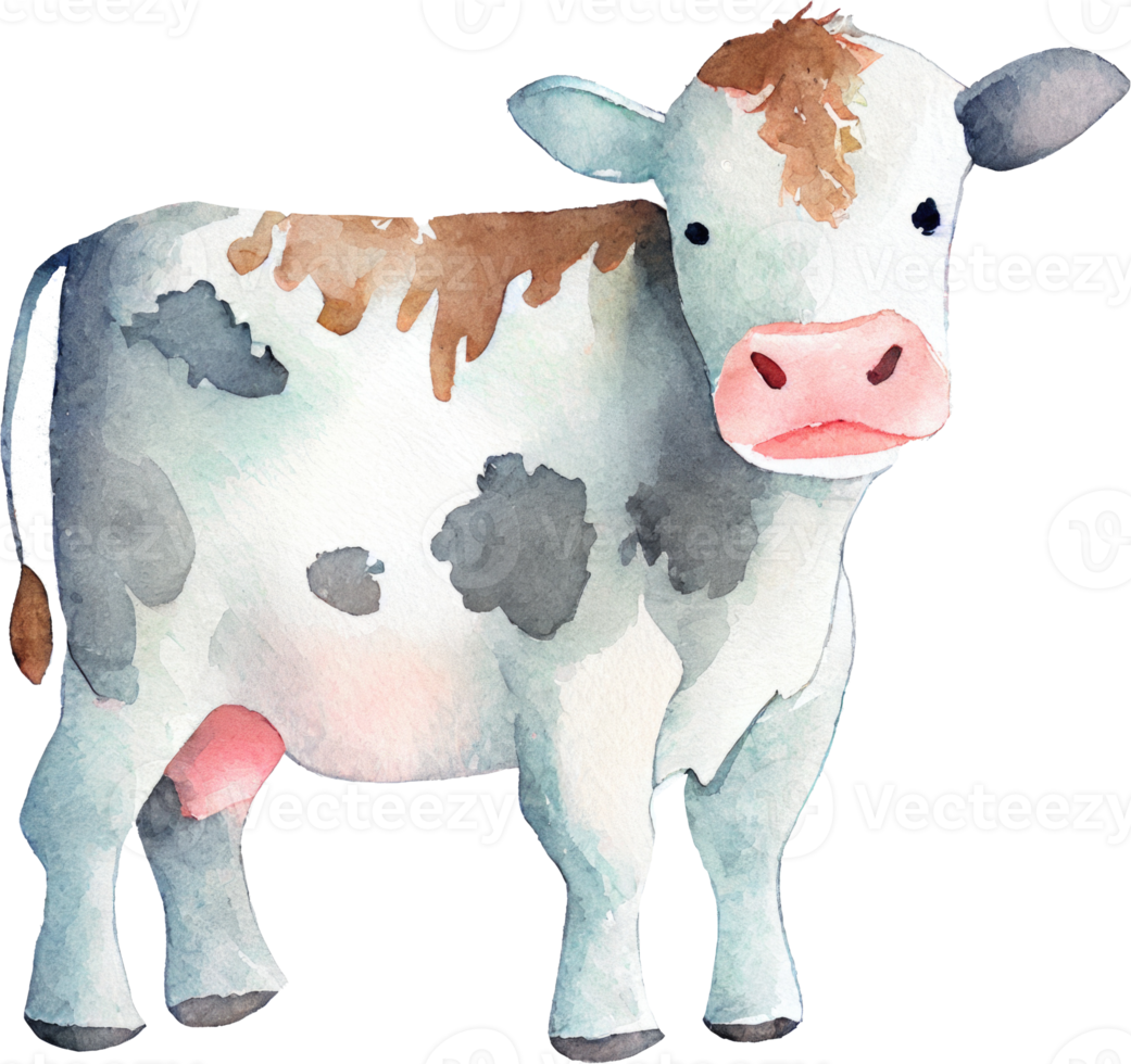 mucca azienda agricola animale acquerello illustrazione png