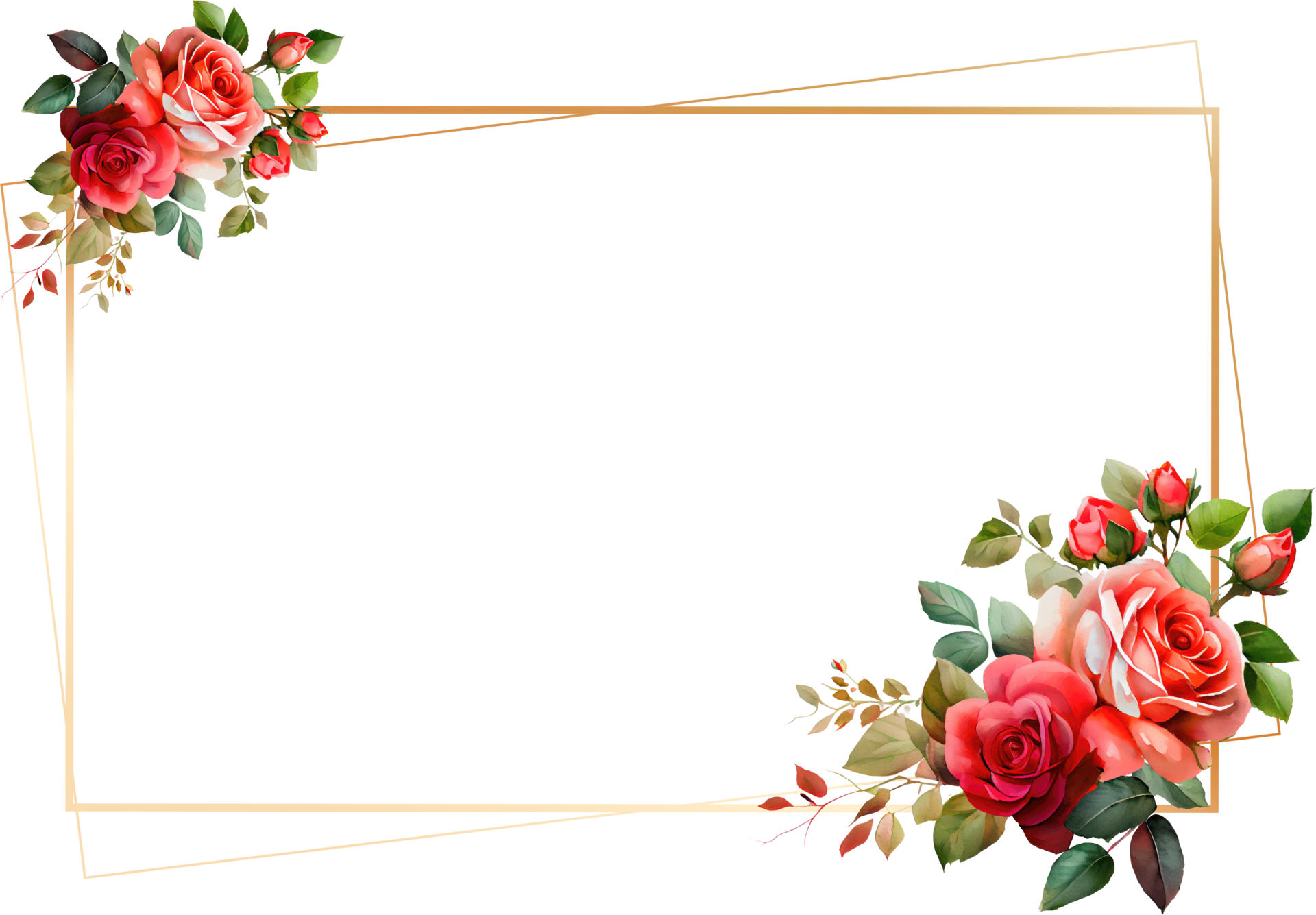 Gold Frame With Roses Flower Watercolor 21183330 PNG