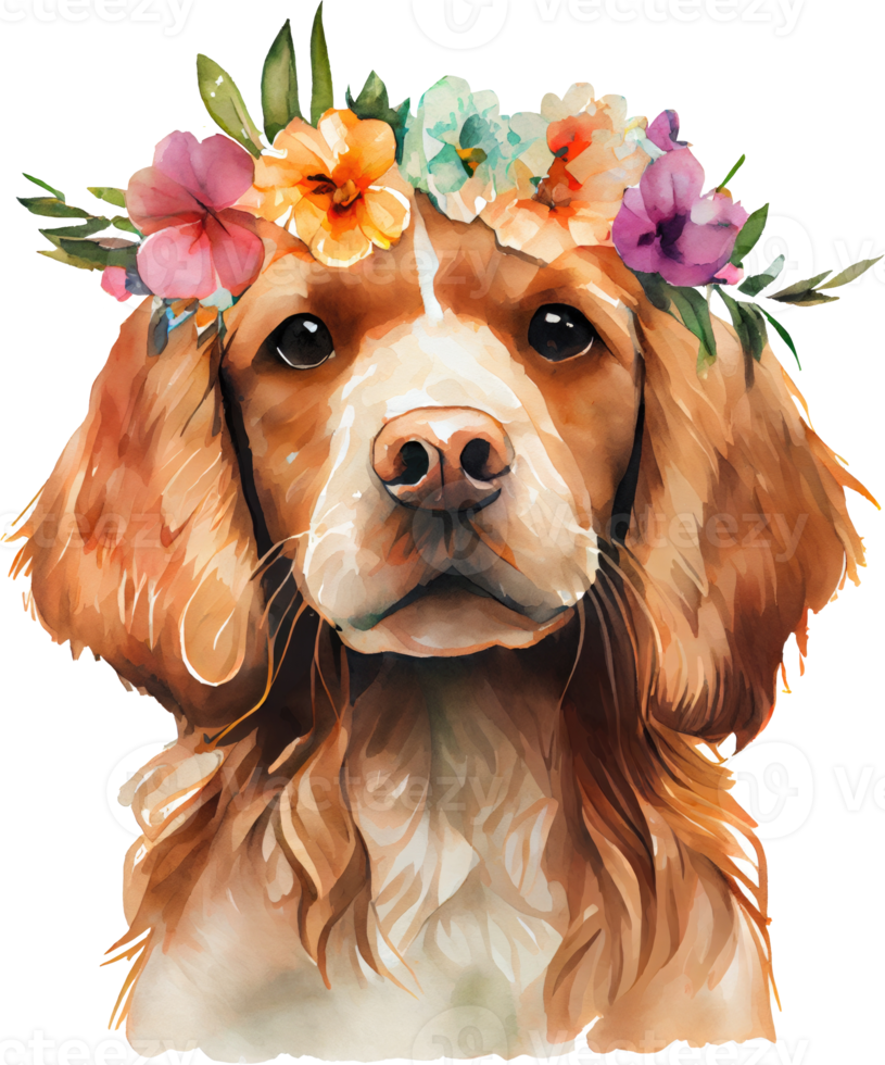 Cute Golden Retriever Dog Flowers Watercolor Illustration png