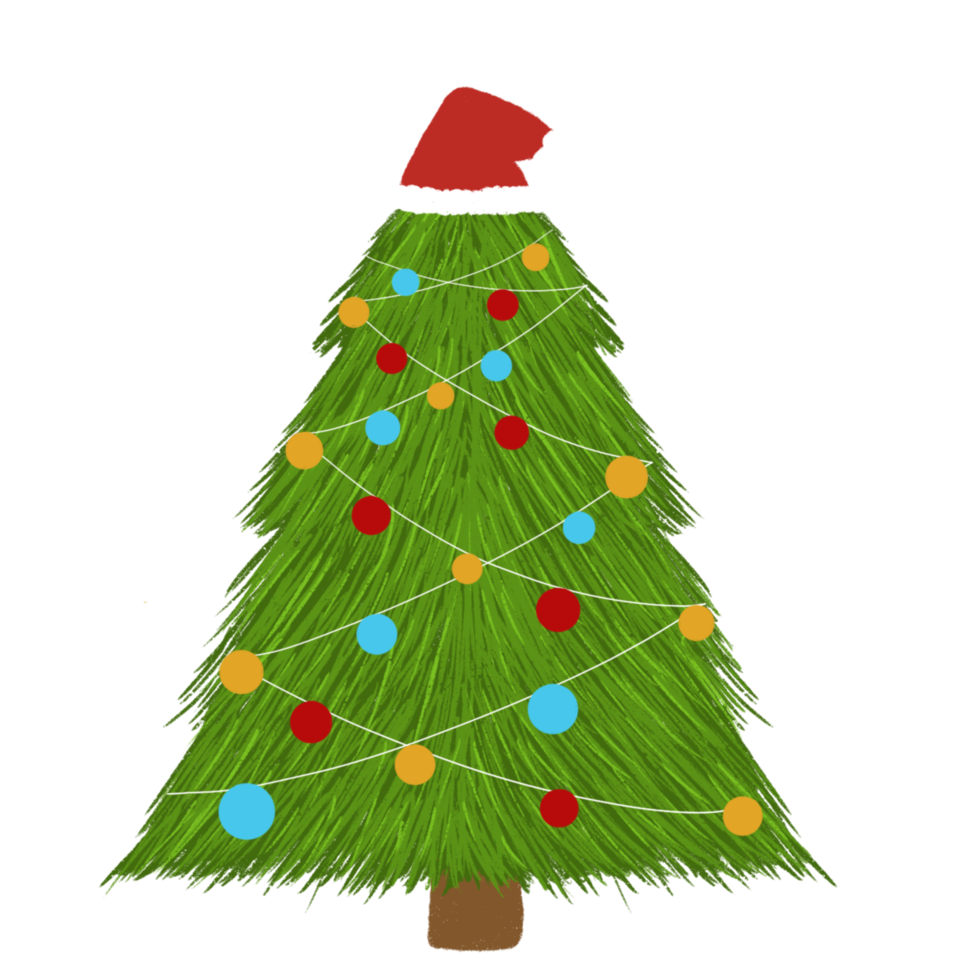 Cute Christmas Tree with Santa hat png