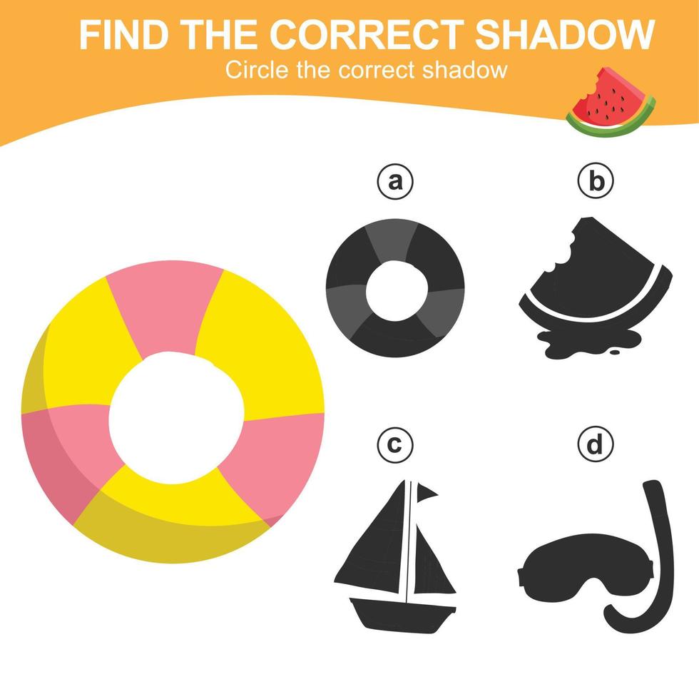 Find the correct shadow. Matching shadow game for children. Worksheet for kid. Educational printable worksheet. Vector illustration.