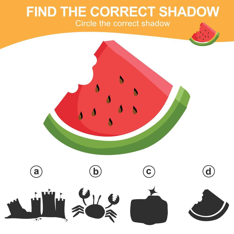 Find the correct shadow. Matching shadow game for children. Worksheet for kid. Educational printable worksheet. Vector illustration.