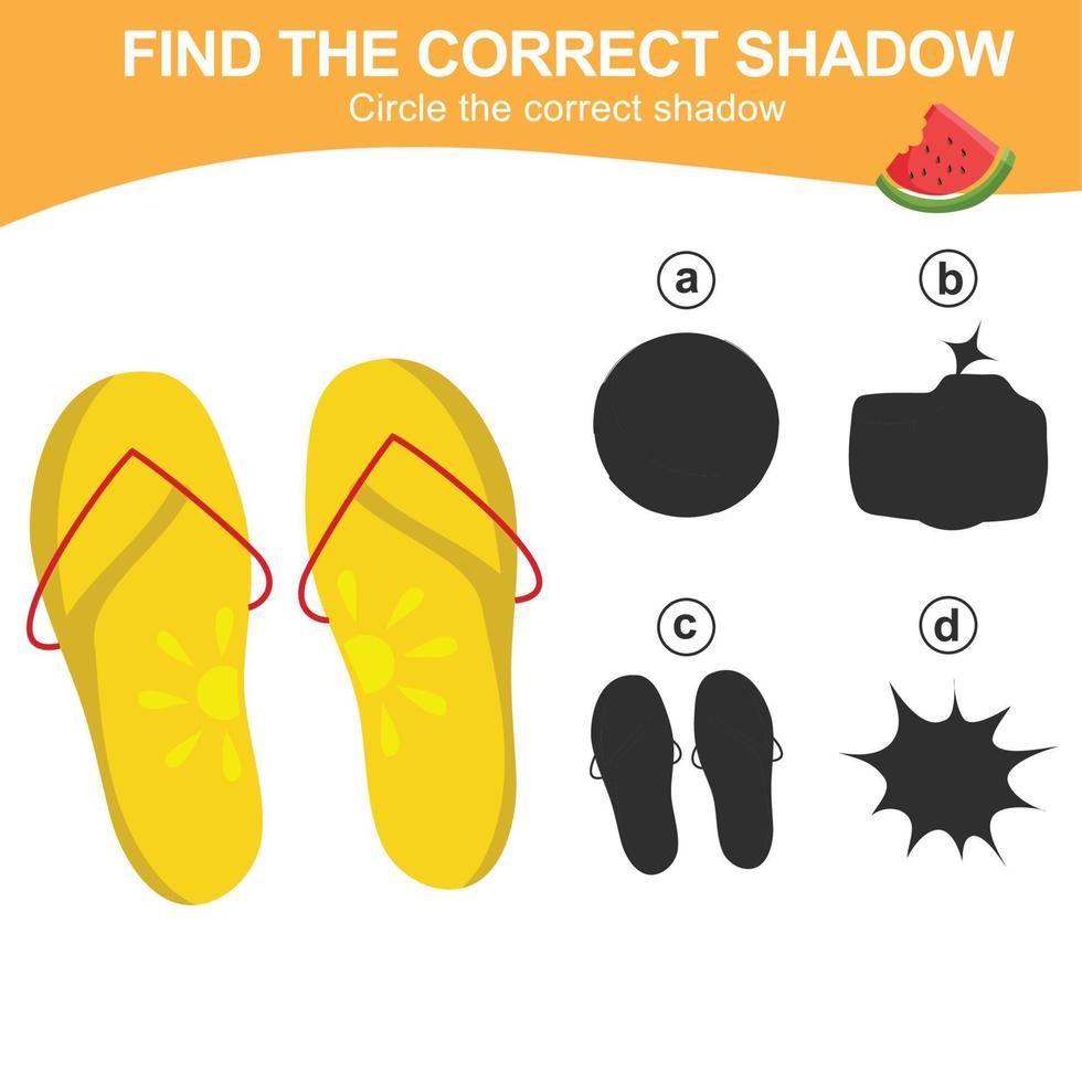 Find the correct shadow. Matching shadow game for children. Worksheet for kid. Educational printable worksheet. Vector illustration.