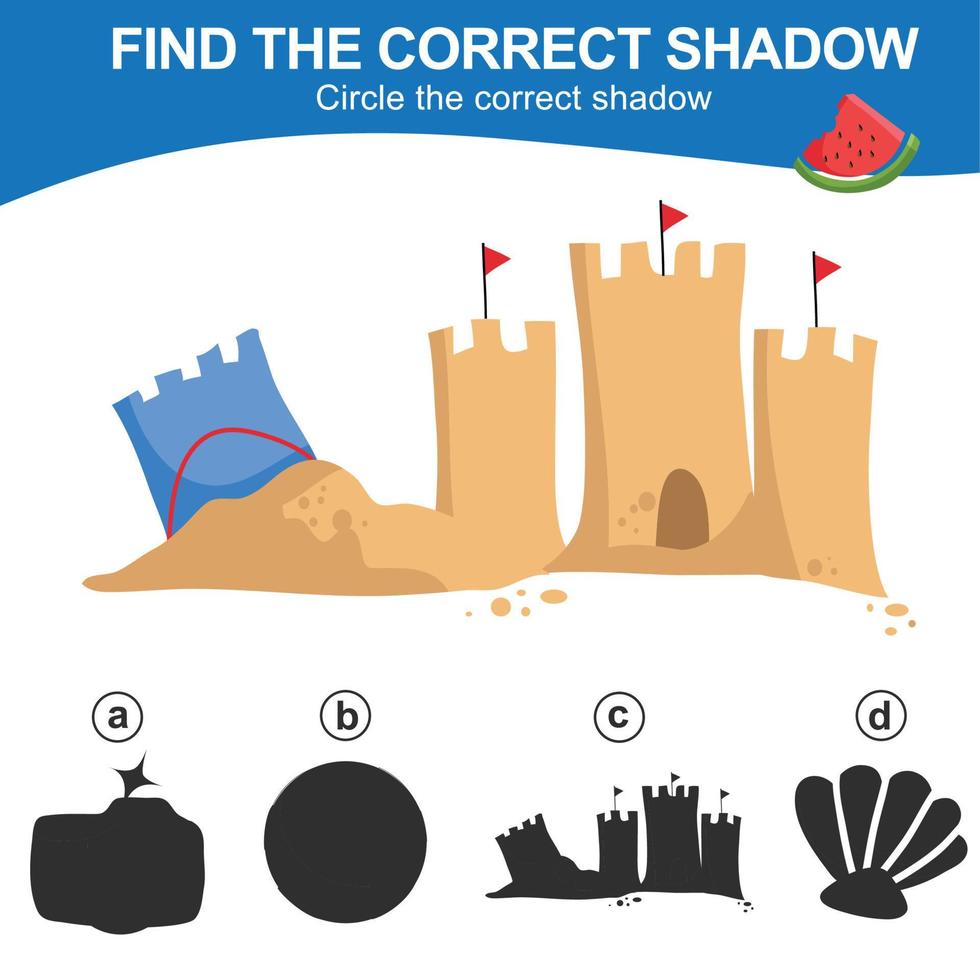 Find the correct shadow. Matching shadow game for children. Worksheet for kid. Educational printable worksheet. Vector illustration.