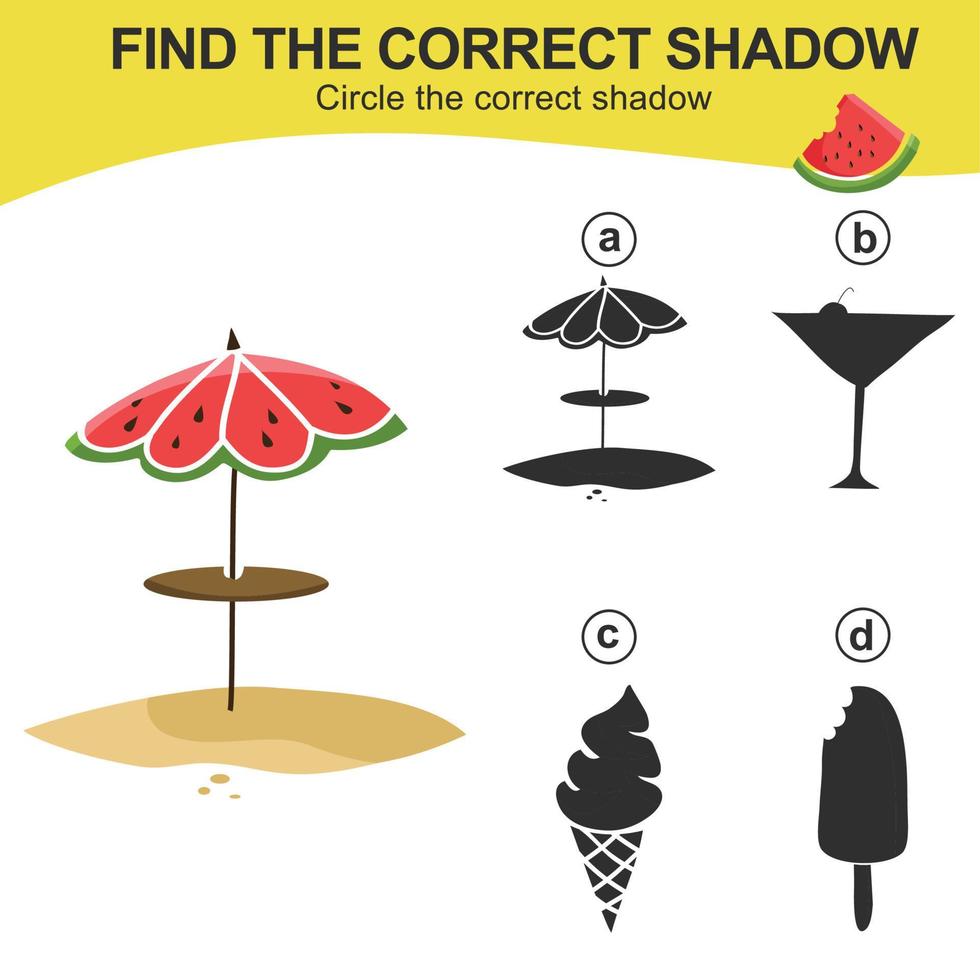 Find the correct shadow. Matching shadow game for children. Worksheet for kid. Educational printable worksheet. Vector illustration.