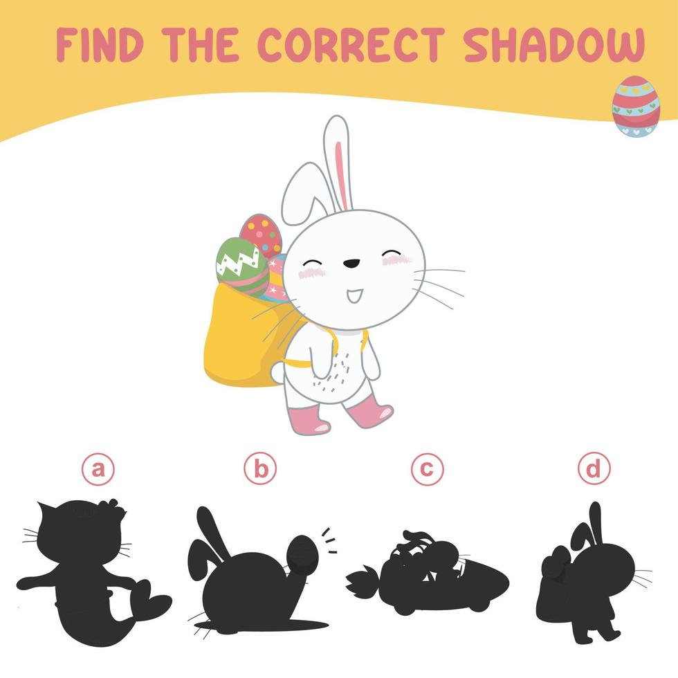 Find the correct shadow. Matching shadow game for children. Worksheet for kid. Educational printable worksheet. Vector illustration.