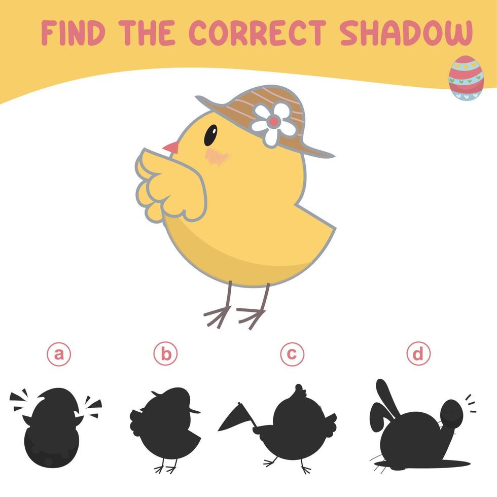 Find the correct shadow. Matching shadow game for children. Worksheet for kid. Educational printable worksheet. Vector illustration.