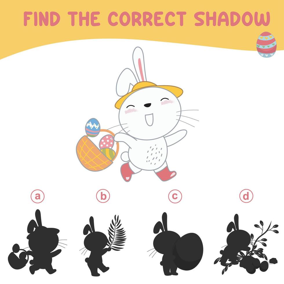 Find the correct shadow. Matching shadow game for children. Worksheet for kid. Educational printable worksheet. Vector illustration.
