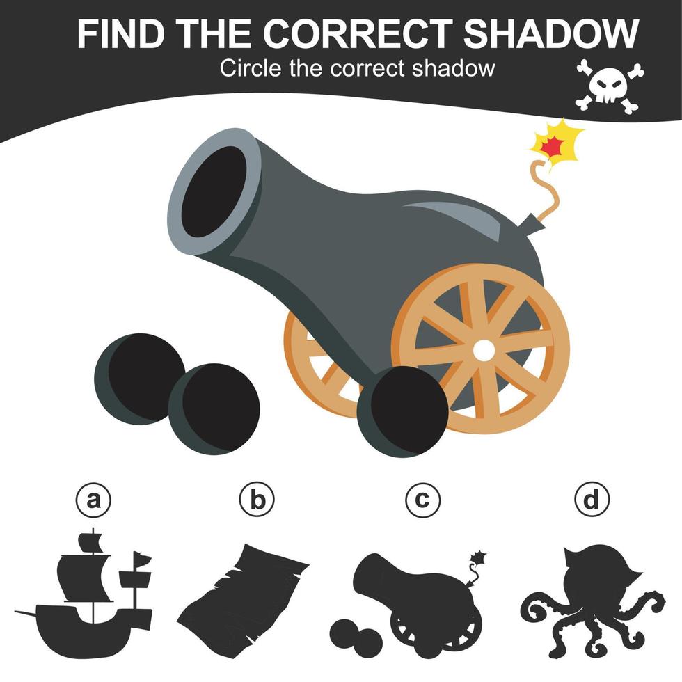 Find the correct shadow. Match the image with the shadow. Worksheet for kid. Educational printable worksheet. Vector illustration.