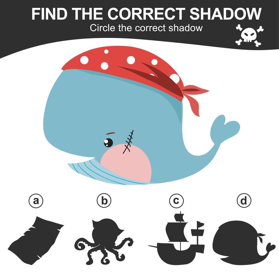 Find the correct shadow. Match the image with the shadow. Worksheet for kid. Educational printable worksheet. Vector illustration.