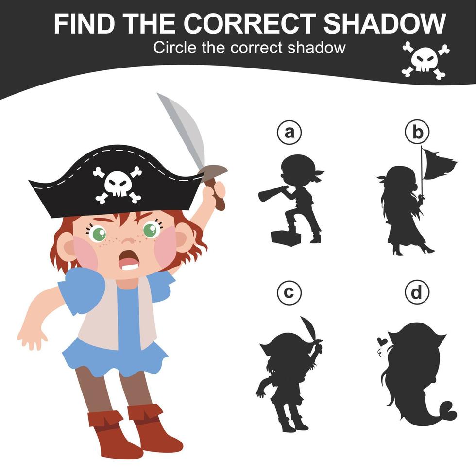 Find the correct shadow. Match the image with the shadow. Worksheet for kid. Educational printable worksheet. Vector illustration.