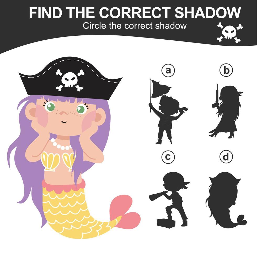 Find the correct shadow. Match the image with the shadow. Worksheet for kid. Educational printable worksheet. Vector illustration.