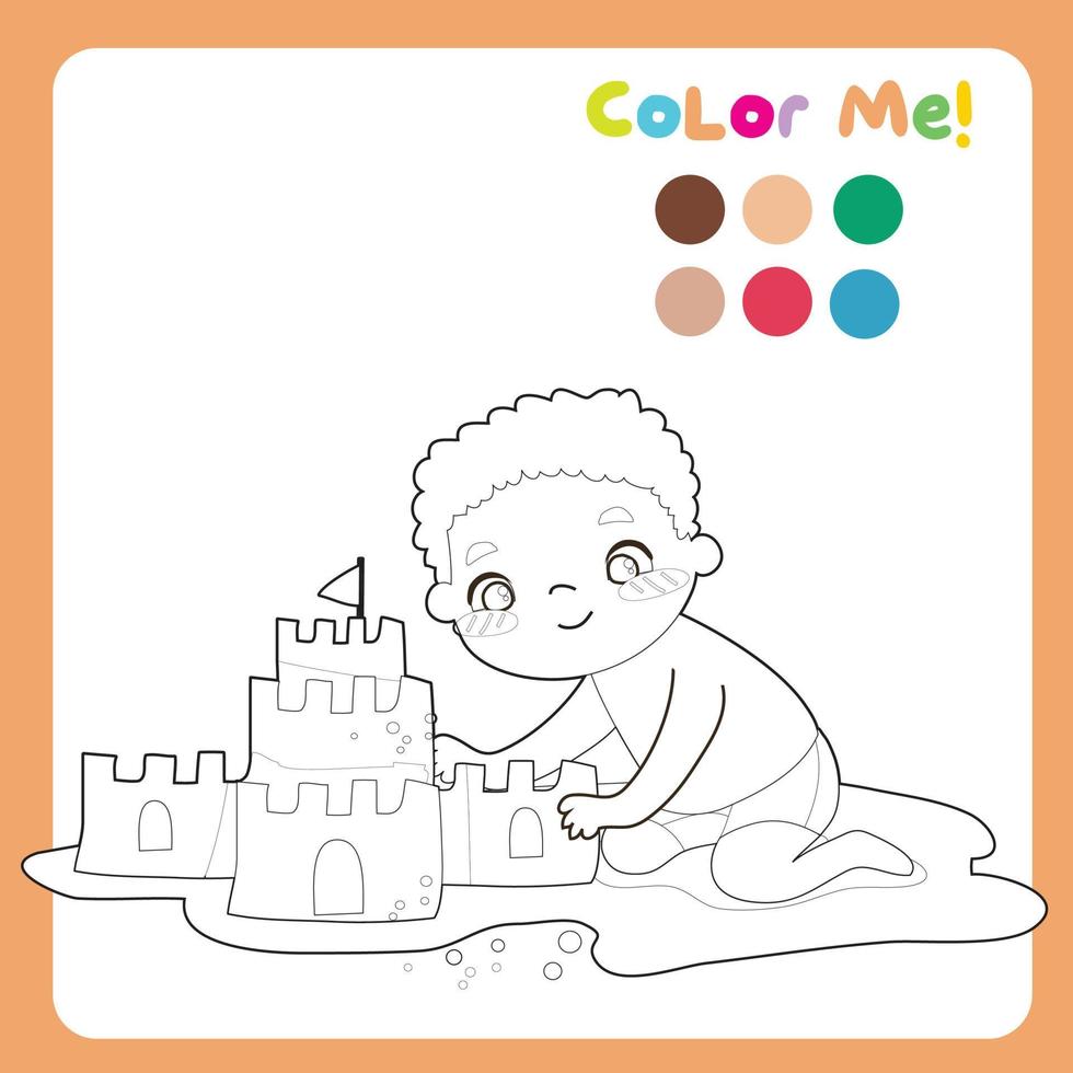 Colouring page with summer theme. Coloring activity for kids. Vector file.