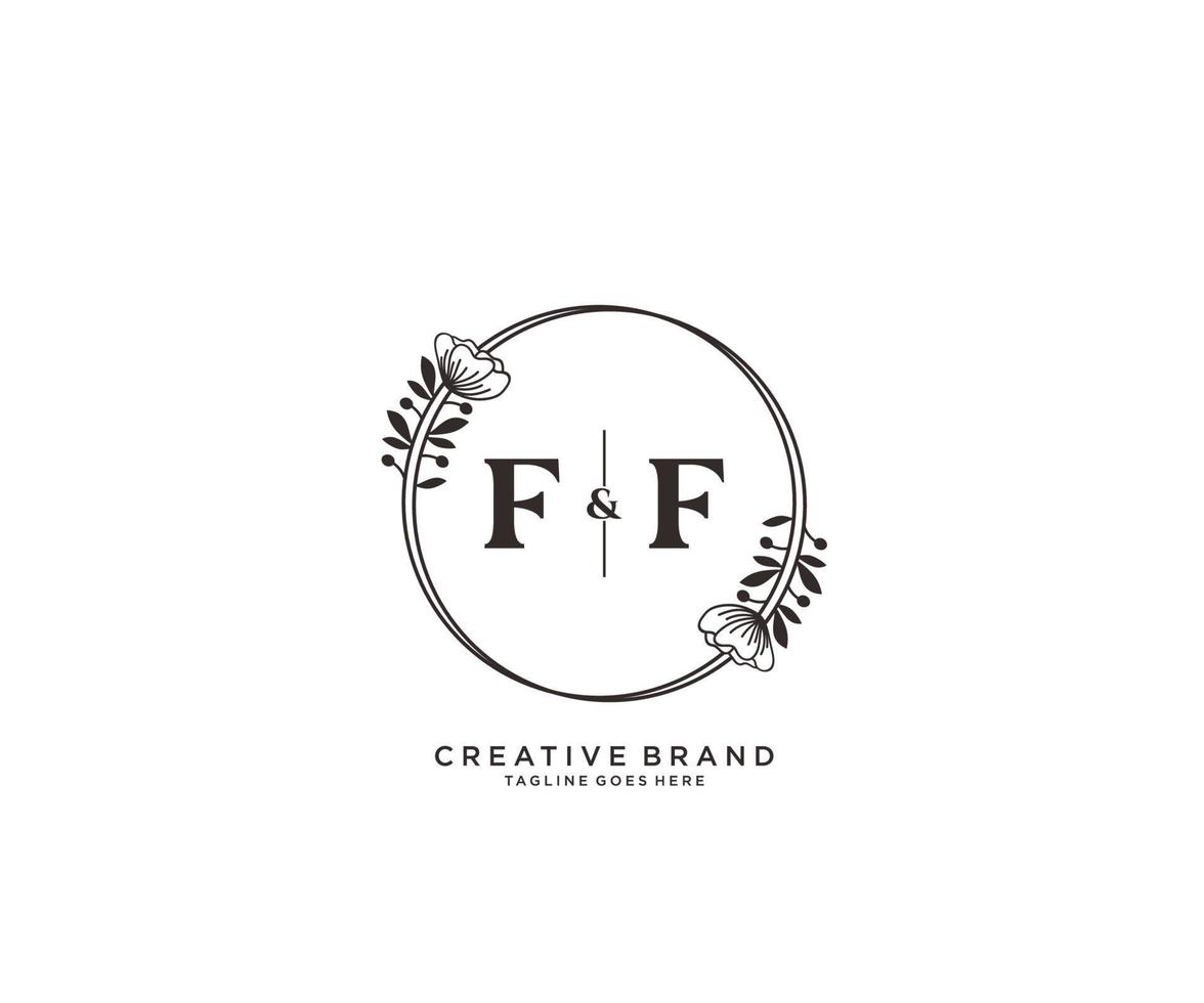 initial FF letters hand drawn feminine and floral botanical logo suitable for spa salon skin hair beauty boutique and cosmetic company. vector