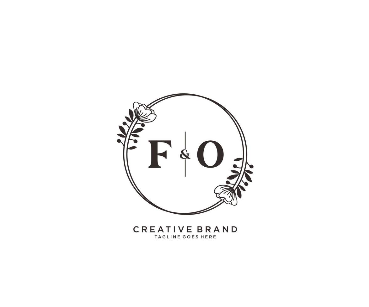 initial FO letters hand drawn feminine and floral botanical logo suitable for spa salon skin hair beauty boutique and cosmetic company. vector