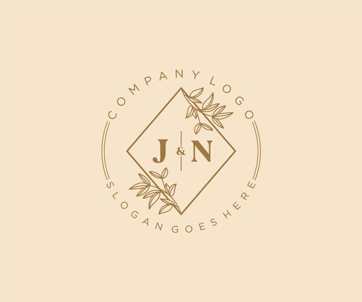 initial JN letters Beautiful floral feminine editable premade monoline logo suitable for spa salon skin hair beauty boutique and cosmetic company. vector