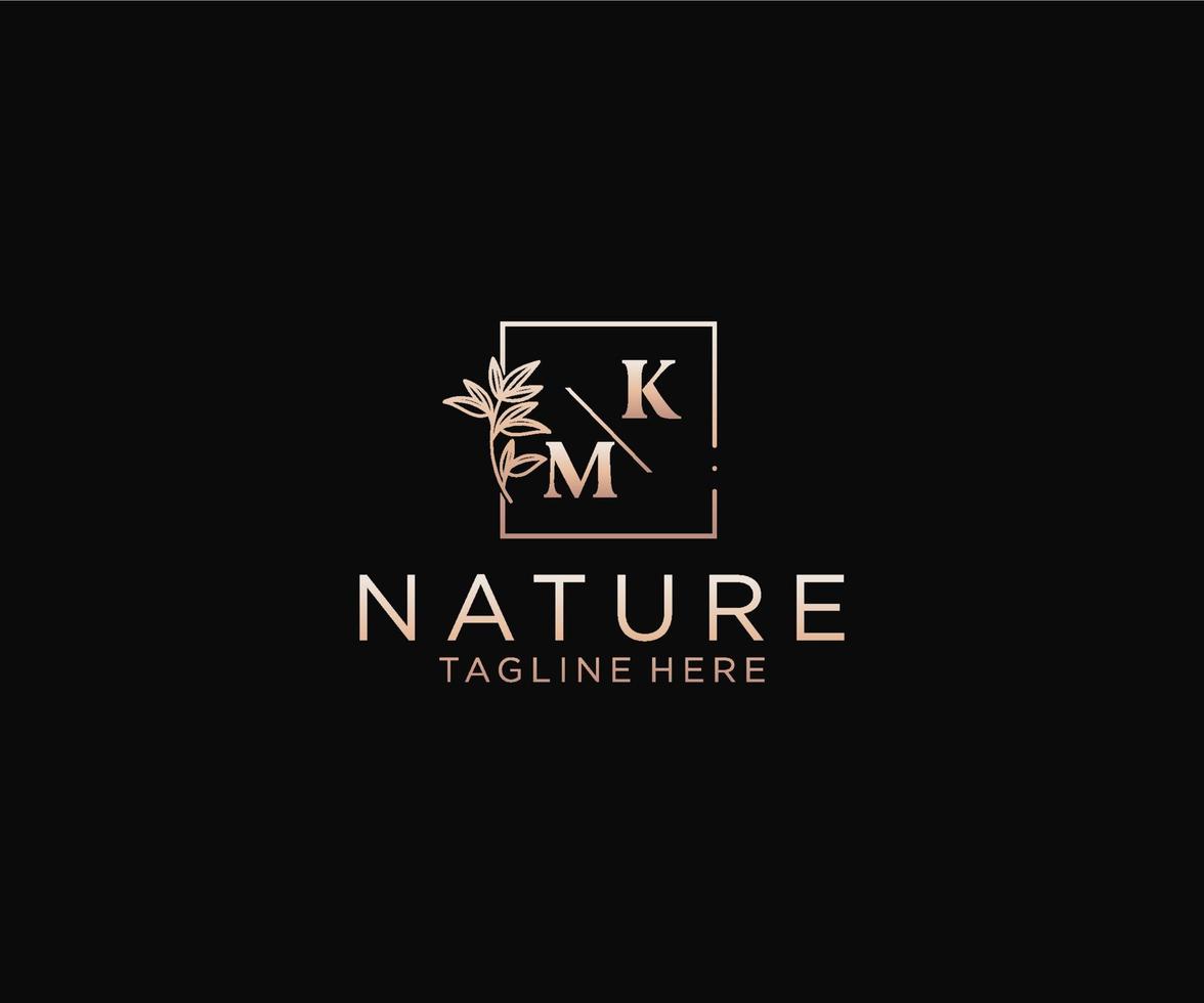 initial KM letters Beautiful floral feminine editable premade monoline logo suitable, Luxury feminine wedding branding, corporate. vector