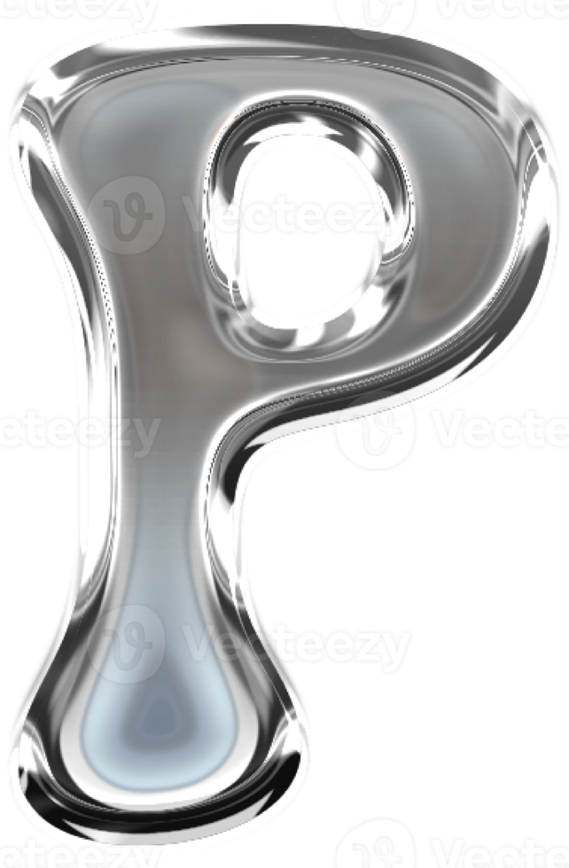 Metallic Pressed Molten Typography Letter P png
