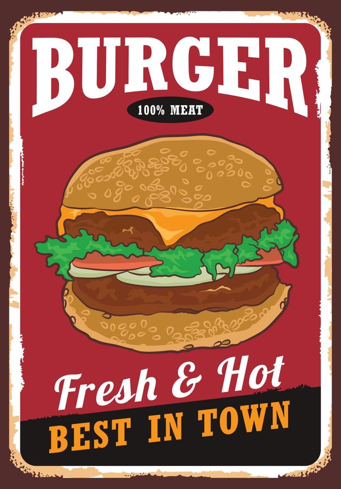 Burger vector illustration design in retro poster design style, perfect for cafe poster, t shirt and wall decor design
