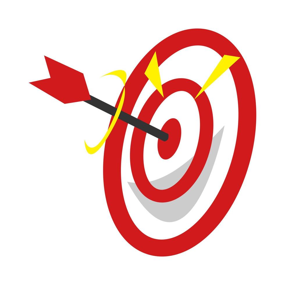 target icon. the arrow stuck in the middle of the target. concept of business, success, sport, archery. flat vector icon.
