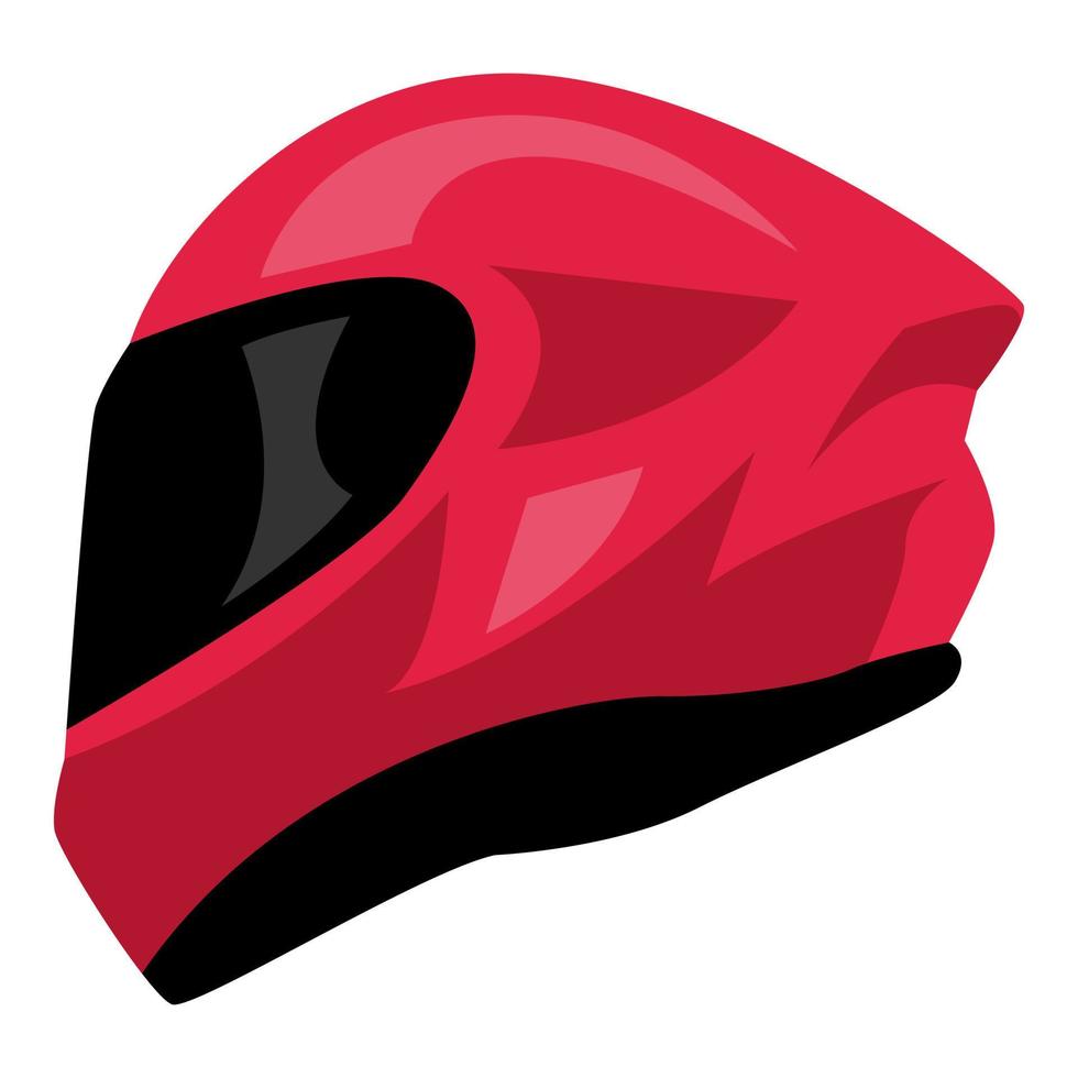 red full face helmet side view. concept of helmet, head protection, sport, motorcycle racer. flat vector icon.