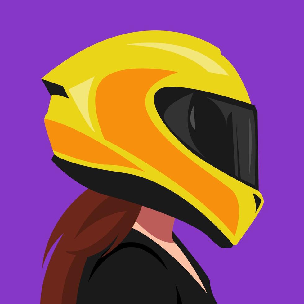 portrait of female avatar in full face helmet. side view. sport, biker, vehicle, beauty, lifestyle, concept. vector illustration.