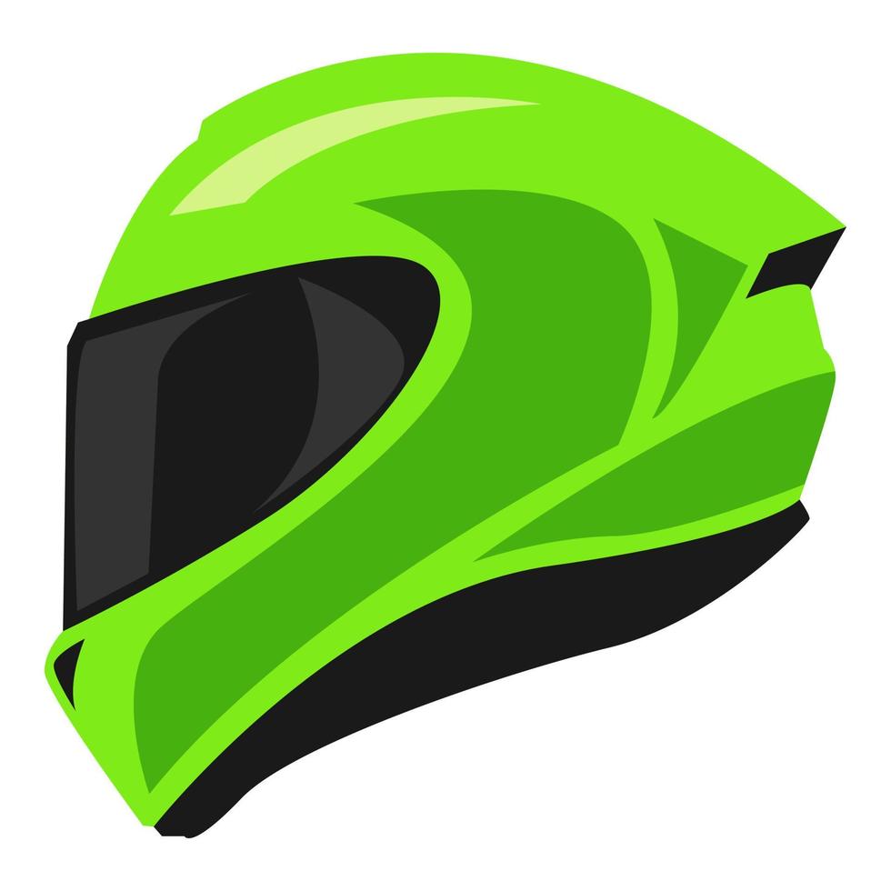 verde lleno cara casco lado vista. concepto de casco, cabeza proteccion, deporte, motocicleta corredor. plano vector icono.