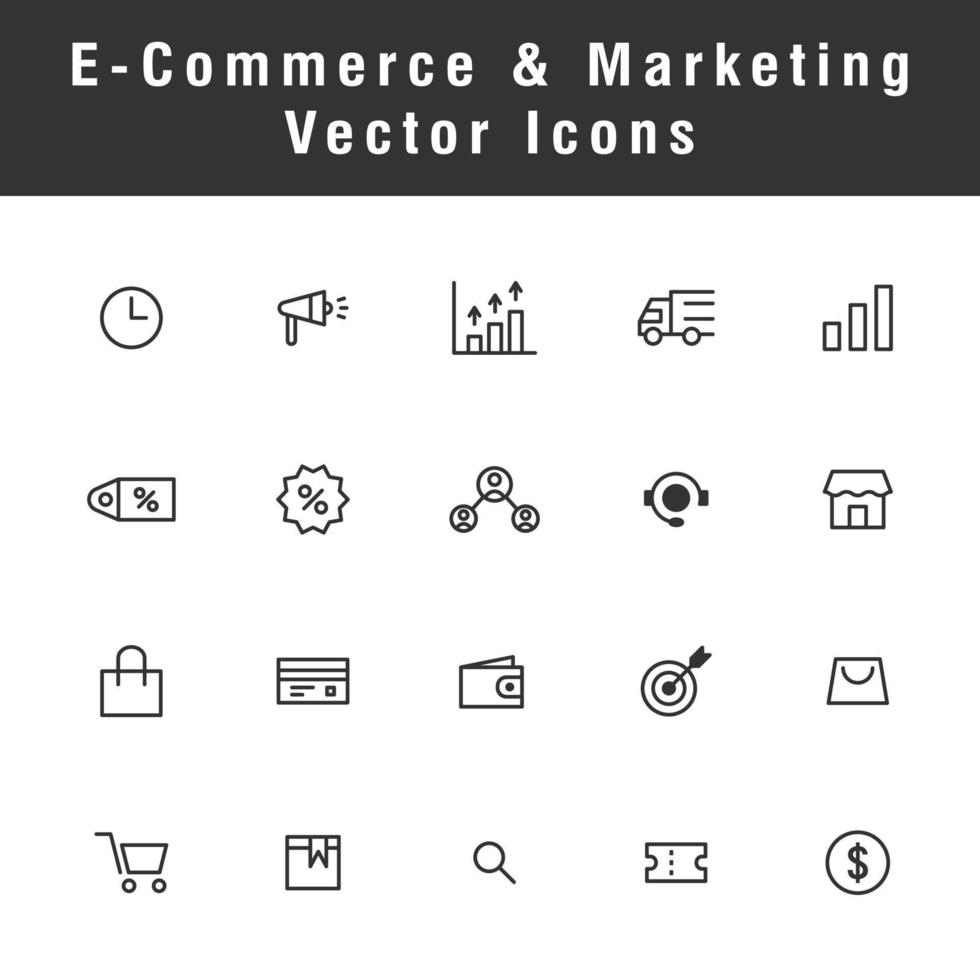 comercio electrónico en línea compras íconos y márketing vector íconos para marketing, negocio proyecto, infografía, póster, bandera. Pro iconos