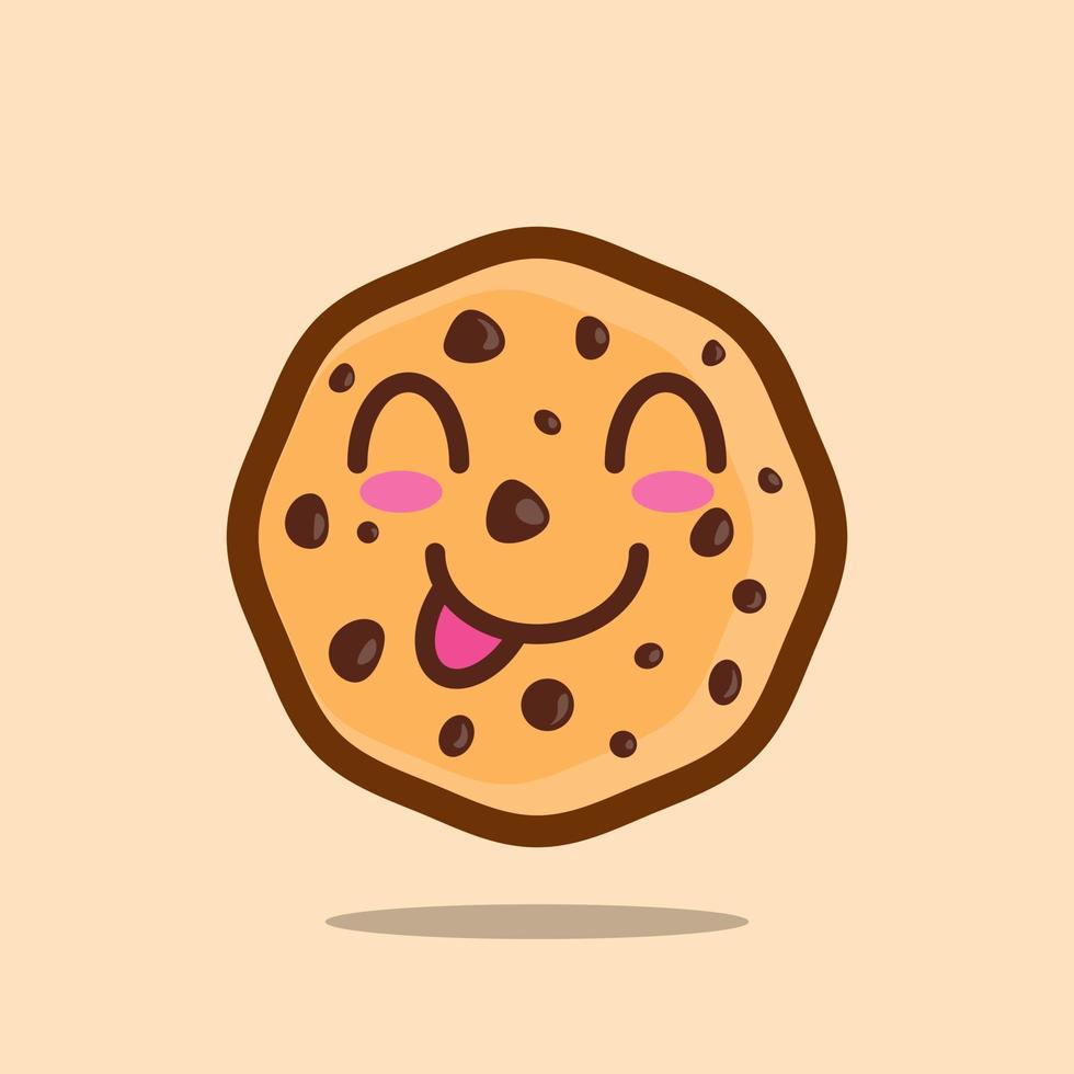 Happy chocolate chips cookie character with cute smile and delicious face. Perfect for mascot, cookies packaging. Cute chocolate chips cookie mascot vector illustration. Pro vector.