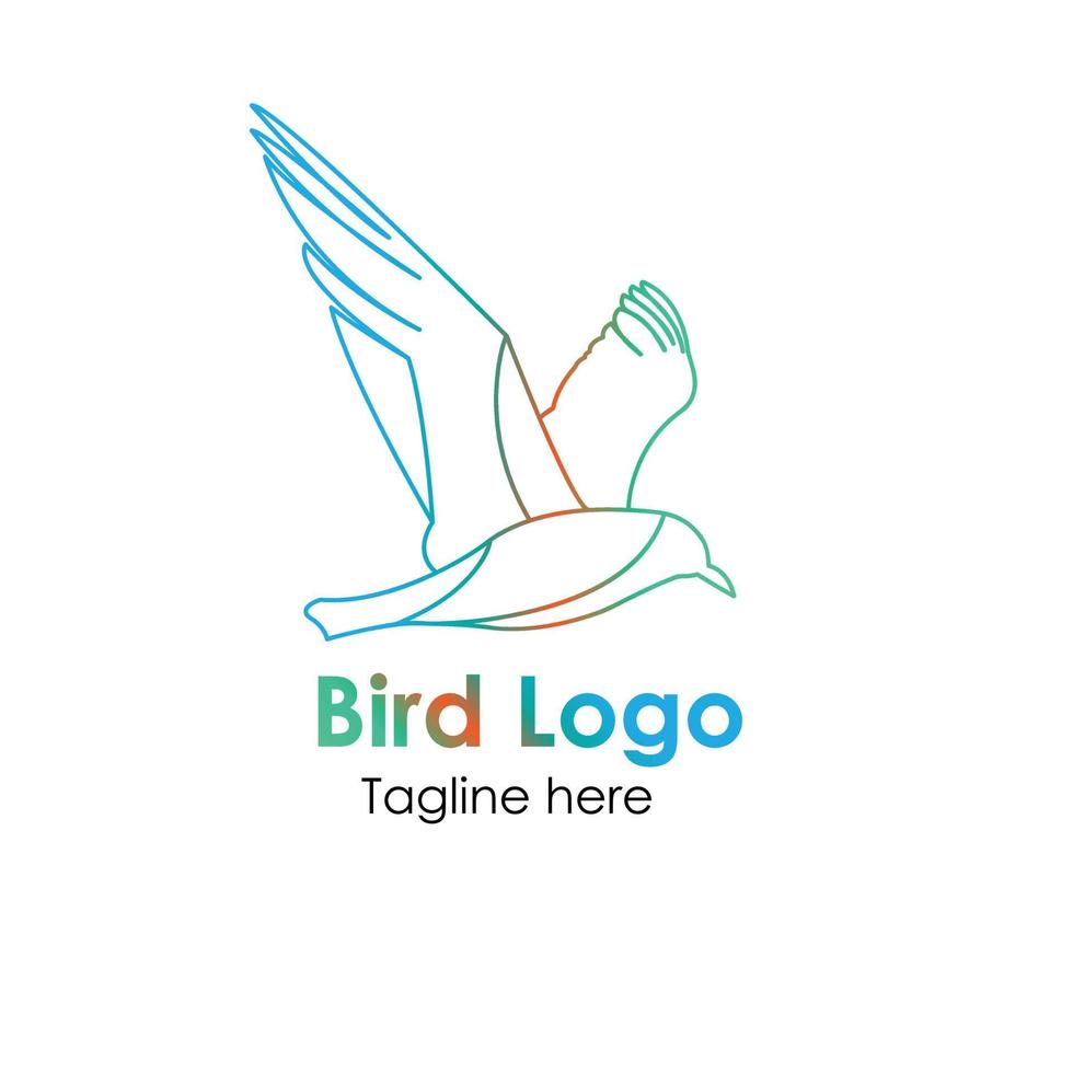 Abstract bird line art logo vector illustration with colorful dummy text.