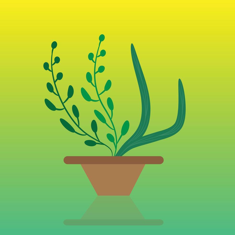 Isolated indoor plant and tree pot vector illustration, summer, autumn or spring background.