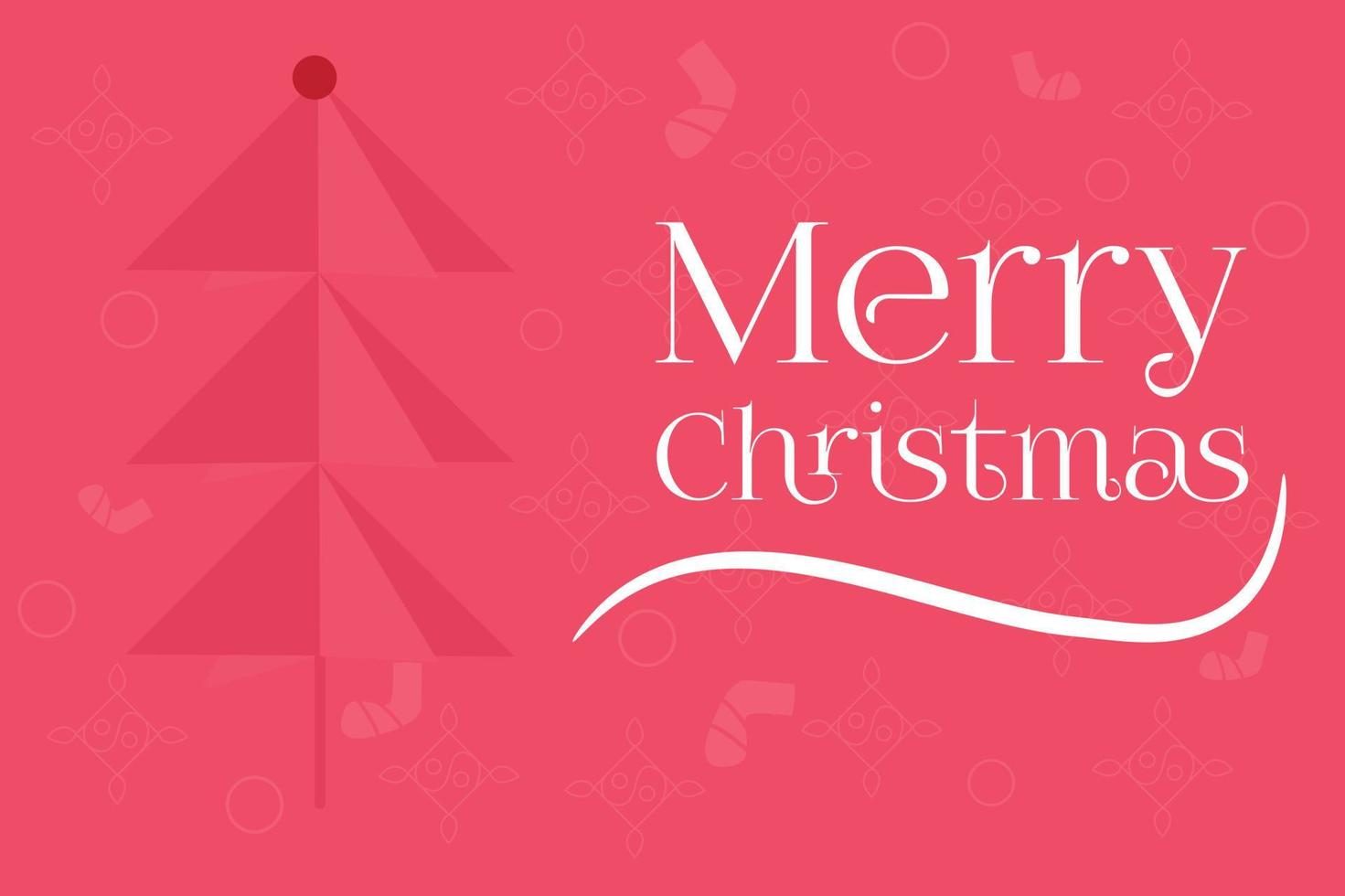 Merry Christmas written Christmas tree and red warm background as beautiful Christmas banner vector illustration.