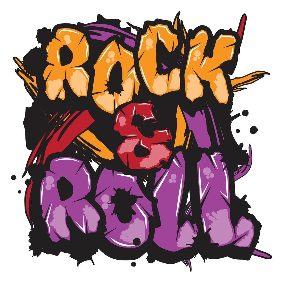 'Rock and Roll' typography with graffiti style and grunge effects vector illustration text art on white background.